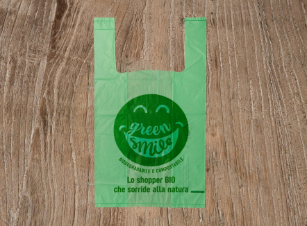 SHOPPER BIODEGRADABILE E COMPOSTABILE VERDE PER ASPORTO MERCI (A STRAPPO)