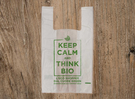 SHOPPER BIODEGRADABILE E COMPOSTABILE BIANCO PER ASPORTO MERCI (A STRAPPO)