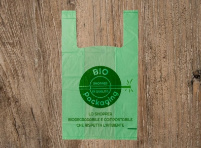 SHOPPER BIODEGRADABILE E COMPOSTABILE VERDE PER ASPORTO MERCI (A STRAPPO)